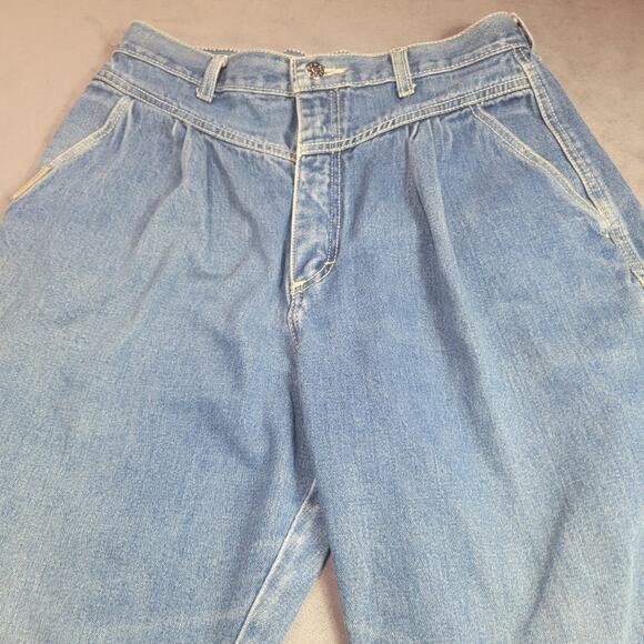Vintage Gitano Jeans Womens Size 16 Short Blue High Rise Barrel Leg Rigid Denim - Picture 7 of 15